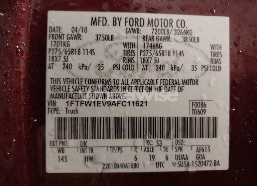 Photo 9 of 2010 Ford F-150 FX4/HARLEY-DAVIDSON/KING RANCH/LARIAT/PLATINUM/XL/XLT (VIN 1FTFW1EV9AFC11621)