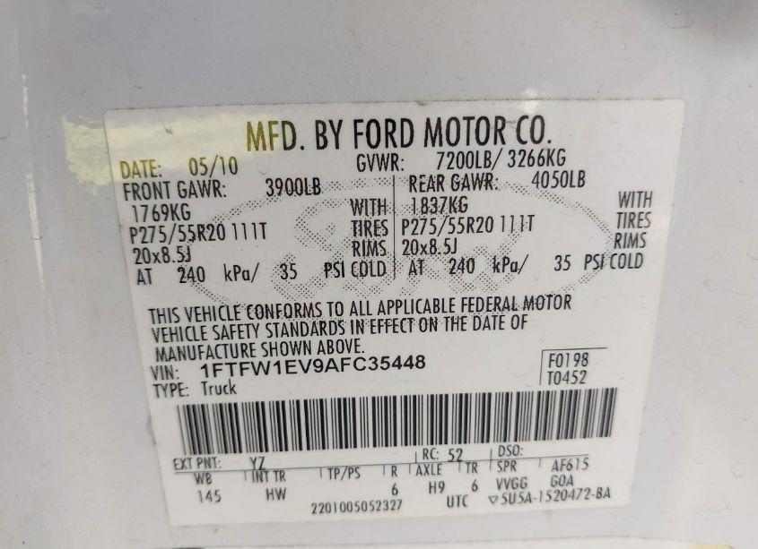 Photo 9 of 2010 Ford F-150 (VIN 1FTFW1EV9AFC35448)