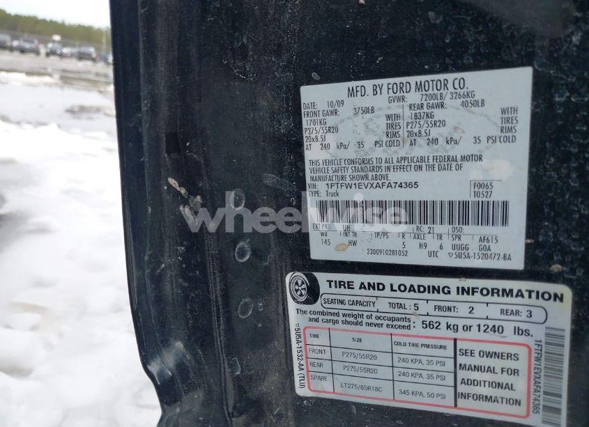 Photo 9 of 2010 Ford F-150 FX4/HARLEY-DAVIDSON/KING RANCH/LARIAT/PLATINUM/XL/XLT (VIN 1FTFW1EVXAFA74365)