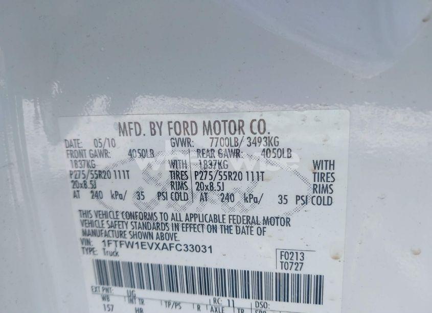 Photo 9 of 2010 Ford F-150 FX4/HARLEY-DAVIDSON/KING RANCH/LARIAT/PLATINUM/XL/XLT (VIN 1FTFW1EVXAFC33031)
