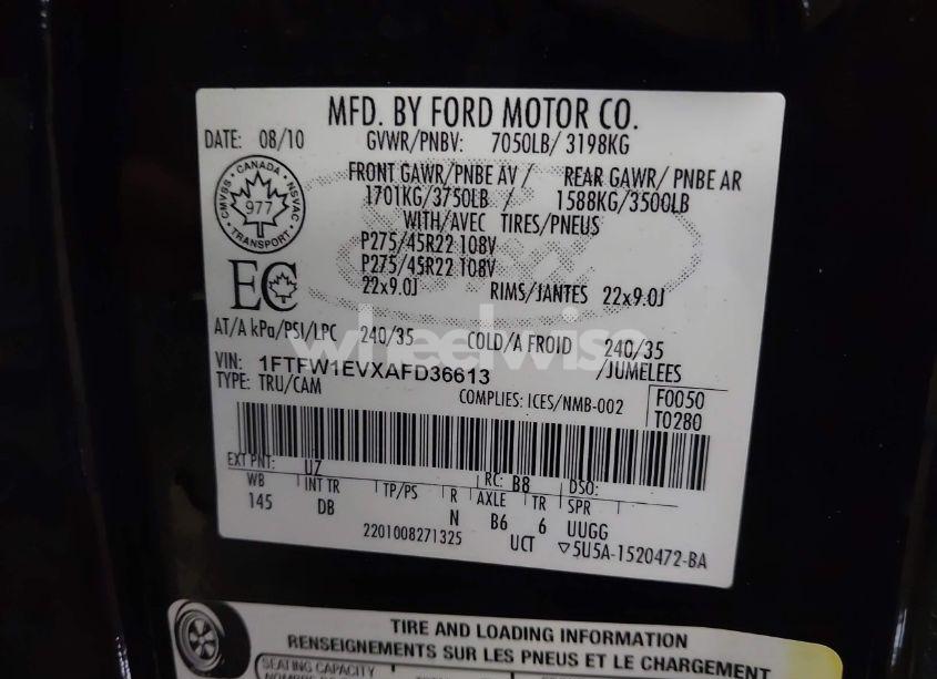 Photo 9 of 2010 Ford F-150 FX4/HARLEY-DAVIDSON/KING RANCH/LARIAT/PLATINUM/XL/XLT (VIN 1FTFW1EVXAFD36613)