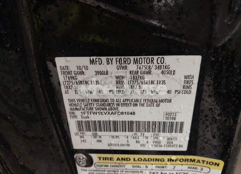 Photo 9 of 2010 Ford F-150 FX4/HARLEY-DAVIDSON/KING RANCH/LARIAT/PLATINUM/XL/XLT (VIN 1FTFW1EVXAFD81048)