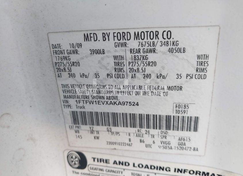 Photo 9 of 2010 Ford F-150 FX4/HARLEY-DAVIDSON/KING RANCH/LARIAT/PLATINUM/XL/XLT (VIN 1FTFW1EVXAKA97524)