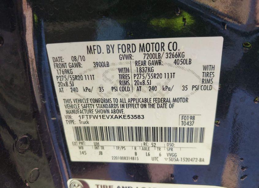 Photo 9 of 2010 Ford F-150 FX4/HARLEY-DAVIDSON/KING RANCH/LARIAT/PLATINUM/XL/XLT (VIN 1FTFW1EVXAKE53583)