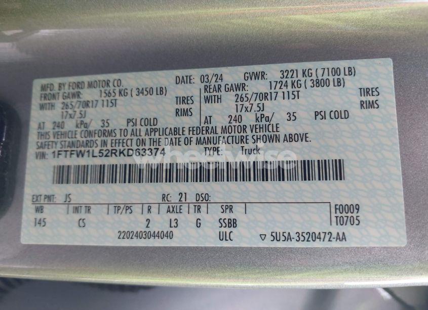 Photo 9 of 2024 Ford F-150 XL (VIN 1FTFW1L52RKD63374)