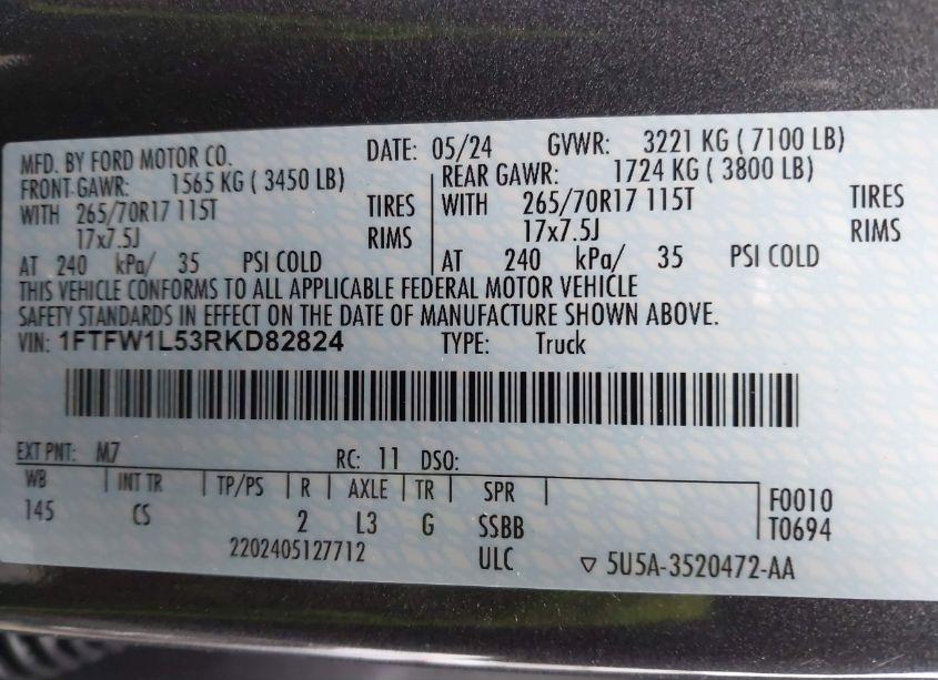 Photo 9 of 2024 Ford F-150 XL (VIN 1FTFW1L53RKD82824)