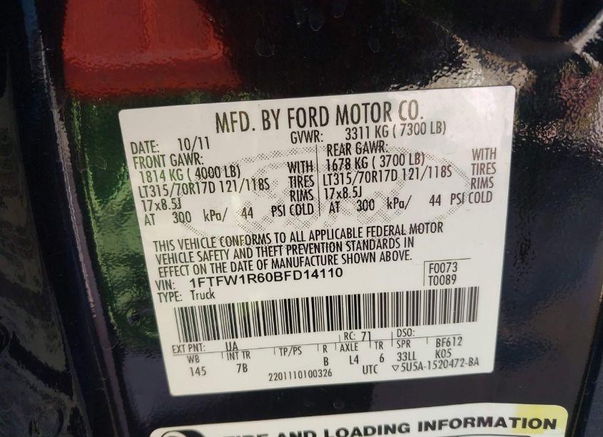 Photo 5 of 2011 Ford F-150 SVT RAPTOR (VIN 1FTFW1R60BFD14110)