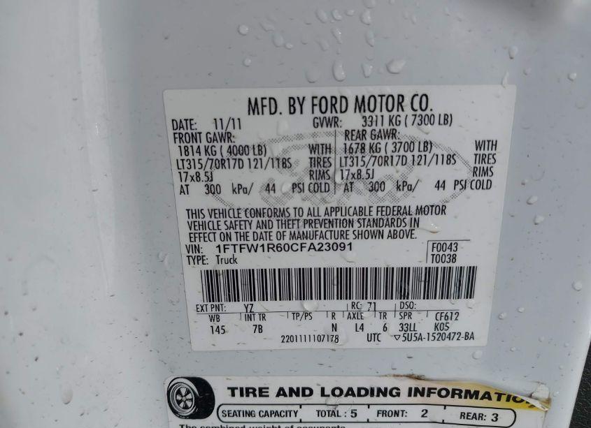 Photo 9 of 2012 Ford F-150 SVT RAPTOR (VIN 1FTFW1R60CFA23091)