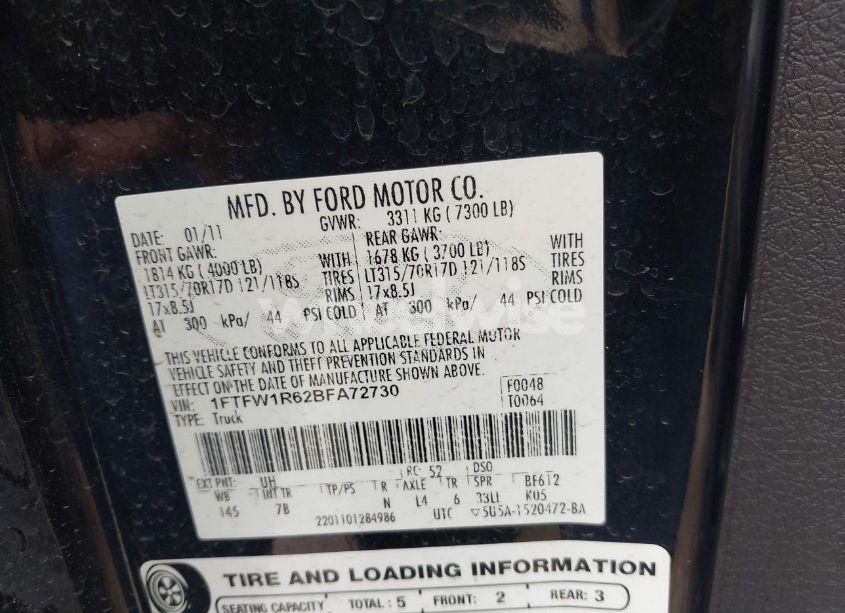 Photo 9 of 2011 Ford F-150 SVT RAPTOR (VIN 1FTFW1R62BFA72730)