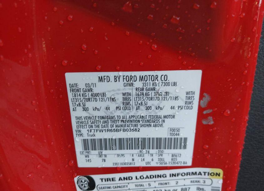 Photo 9 of 2011 Ford F-150 SVT RAPTOR (VIN 1FTFW1R65BFB03582)
