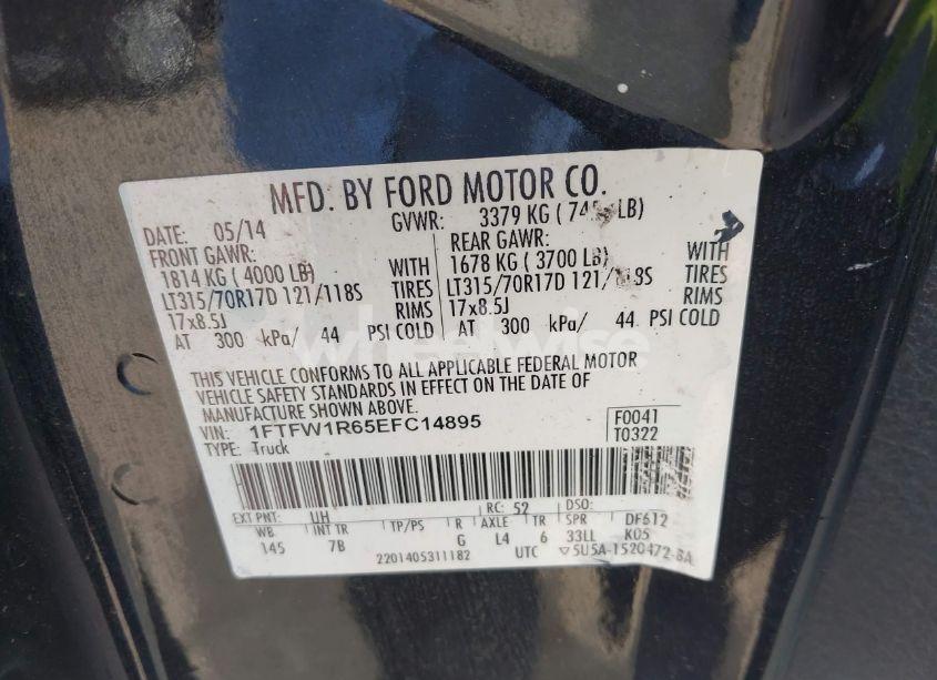 Photo 9 of 2014 Ford F-150 SVT RAPTOR (VIN 1FTFW1R65EFC14895)