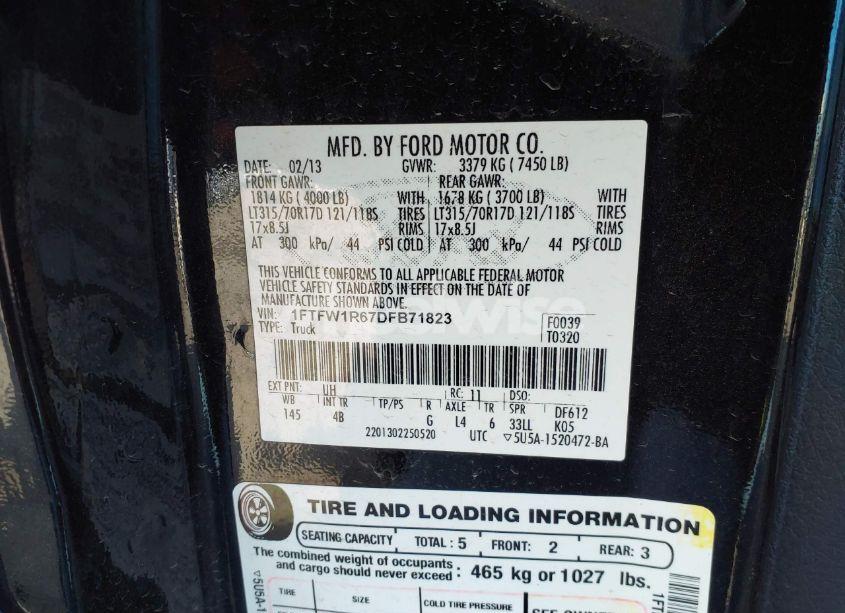 Photo 9 of 2013 Ford F-150 SVT RAPTOR (VIN 1FTFW1R67DFB71823)