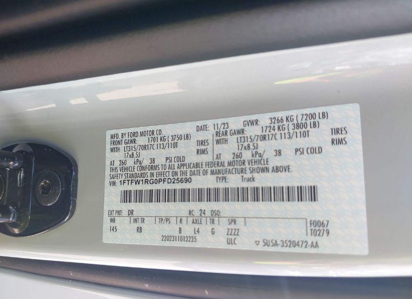 Photo 9 of 2023 Ford F-150 RAPTOR (VIN 1FTFW1RG0PFD25690)