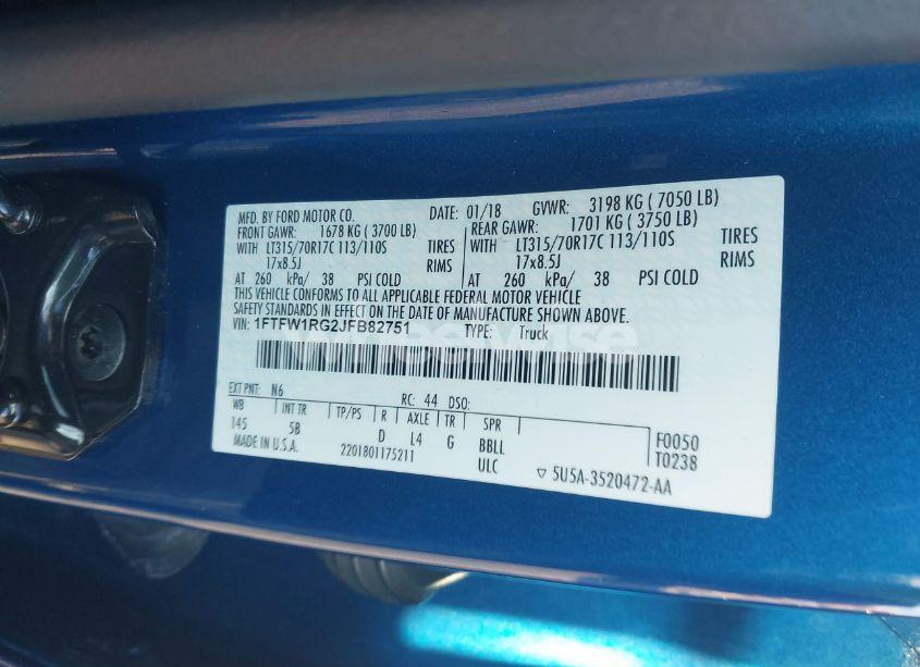 Photo 9 of 2018 Ford F-150 RAPTOR (VIN 1FTFW1RG2JFB82751)