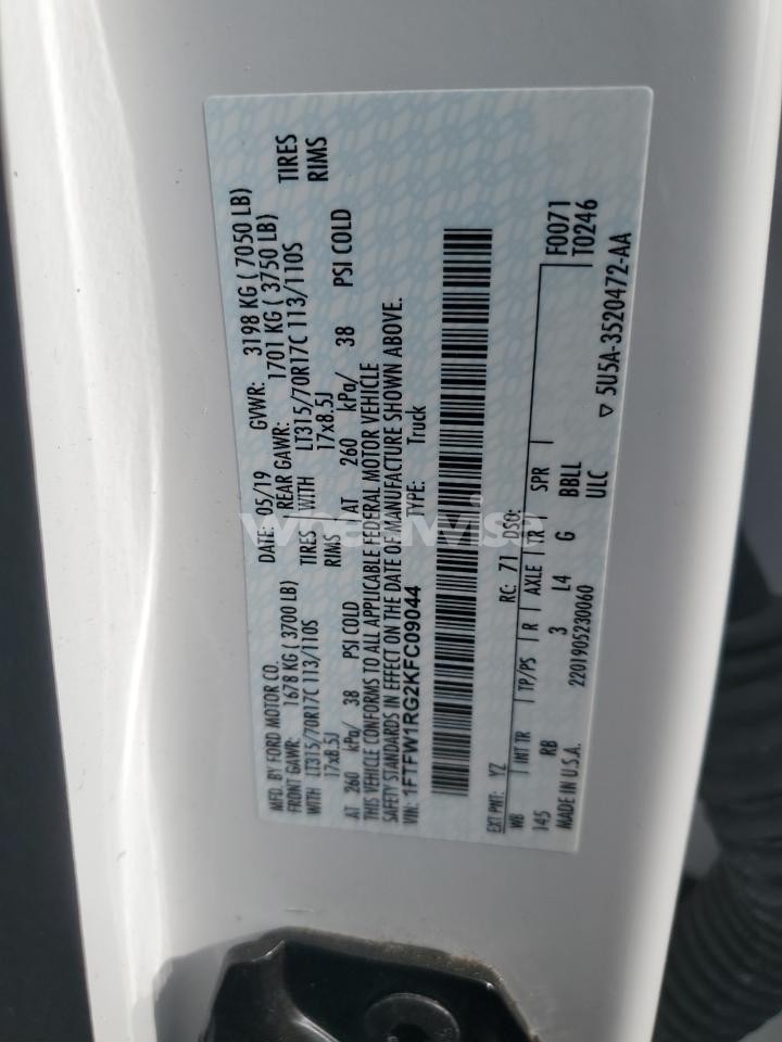 Photo 12 of 2019 FORD F150 RAPTOR (VIN 1FTFW1RG2KFC09044)