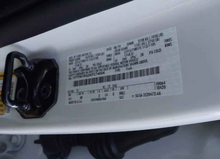 Photo 9 of 2019 Ford F-150 RAPTOR (VIN 1FTFW1RG2KFC74024)