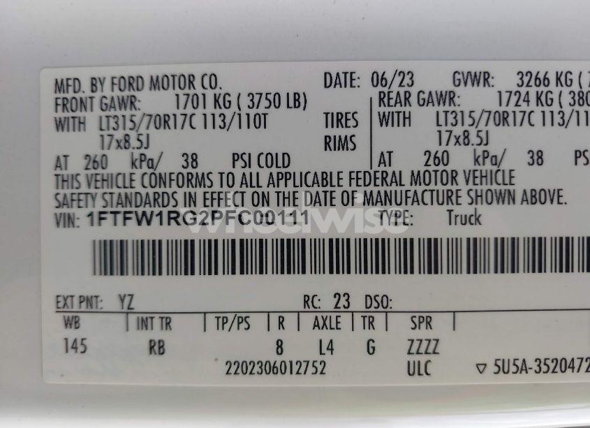 Photo 9 of 2023 Ford F-150 RAPTOR (VIN 1FTFW1RG2PFC00111)