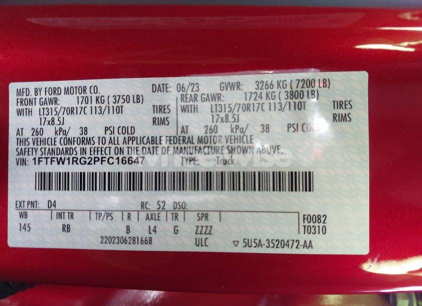 Photo 9 of 2023 Ford F-150 RAPTOR (VIN 1FTFW1RG2PFC16647)