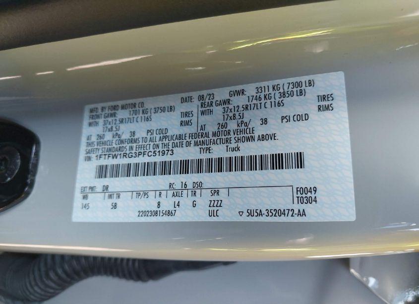 Photo 9 of 2023 Ford F-150 RAPTOR (VIN 1FTFW1RG3PFC51973)