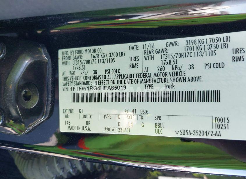 Photo 9 of 2017 Ford F-150 RAPTOR (VIN 1FTFW1RG4HFA65019)