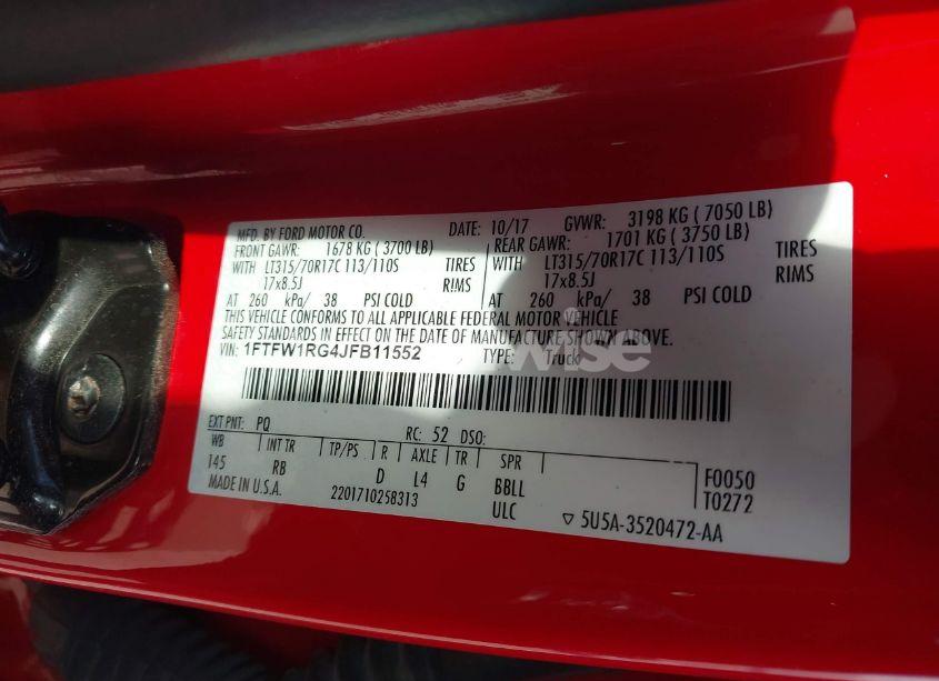 Photo 9 of 2018 Ford F-150 RAPTOR (VIN 1FTFW1RG4JFB11552)