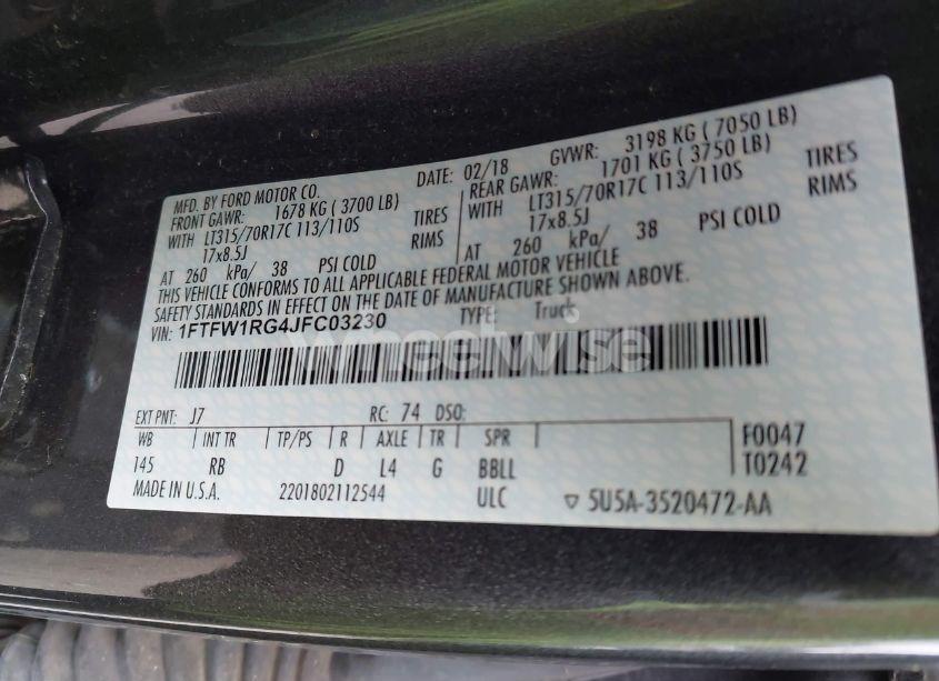 Photo 9 of 2018 Ford F-150 RAPTOR (VIN 1FTFW1RG4JFC03230)