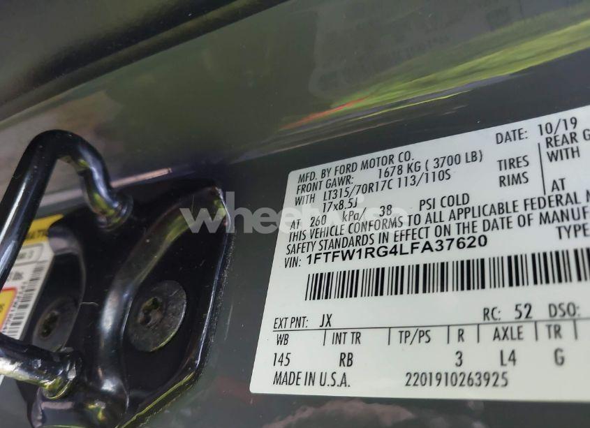 Photo 9 of 2020 Ford F-150 RAPTOR (VIN 1FTFW1RG4LFA37620)