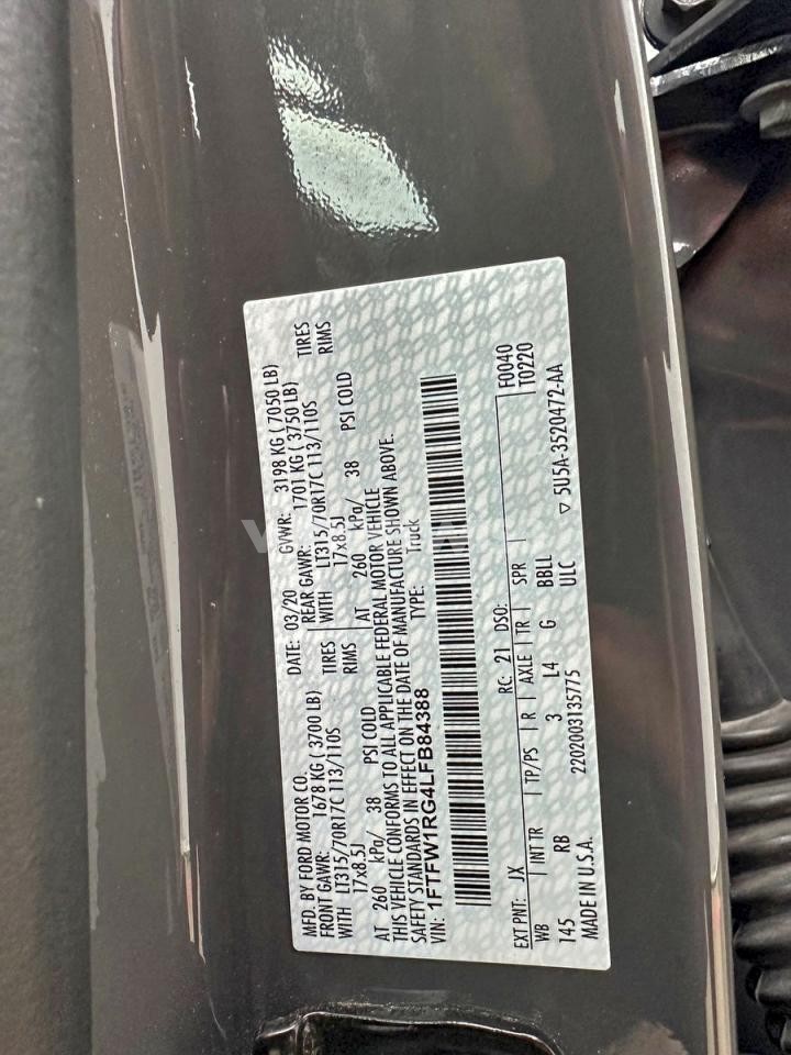 Photo 10 of 2020 FORD F150 RAPTOR (VIN 1FTFW1RG4LFB84388)