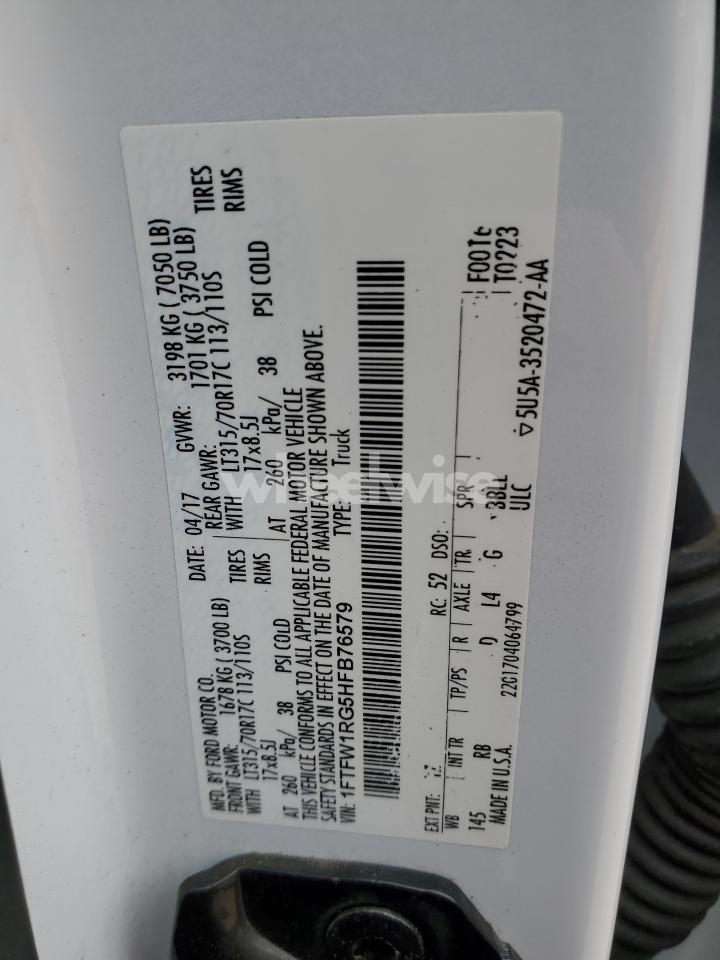 Photo 12 of 2017 FORD F150 RAPTOR (VIN 1FTFW1RG5HFB76579)