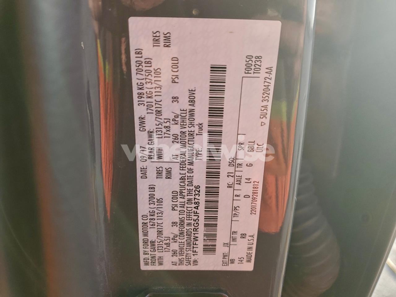 Photo 12 of 2018 FORD F150 RAPTOR (VIN 1FTFW1RG5JFA87326)