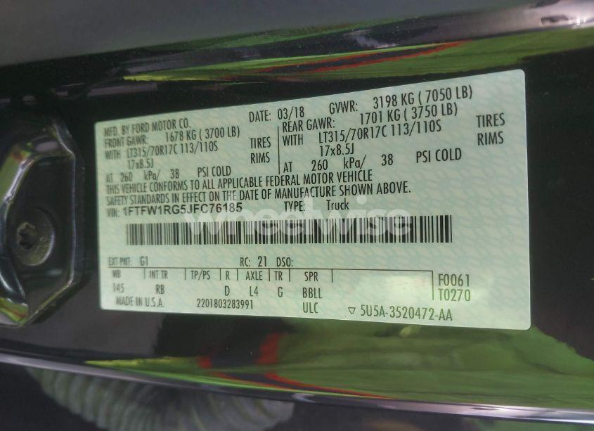 Photo 9 of 2018 Ford F-150 RAPTOR (VIN 1FTFW1RG5JFC76185)