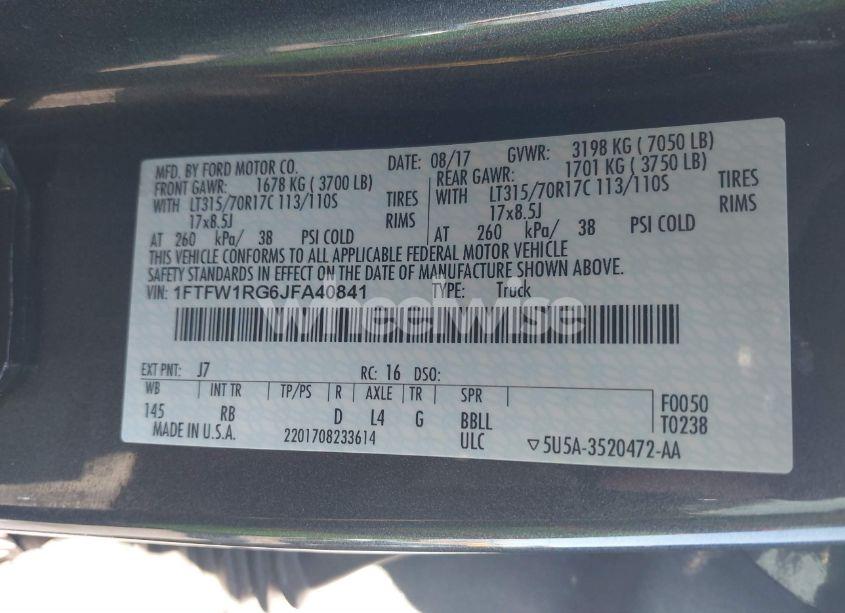 Photo 9 of 2018 Ford F-150 RAPTOR (VIN 1FTFW1RG6JFA40841)