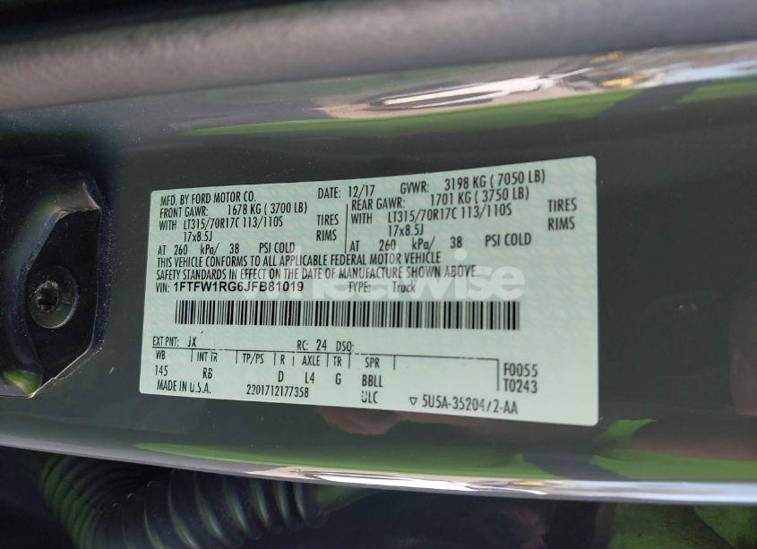 Photo 9 of 2018 Ford F-150 RAPTOR (VIN 1FTFW1RG6JFB81019)