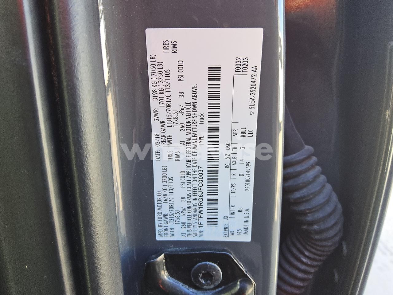 Photo 12 of 2018 FORD F150 RAPTOR (VIN 1FTFW1RG6JFC00037)
