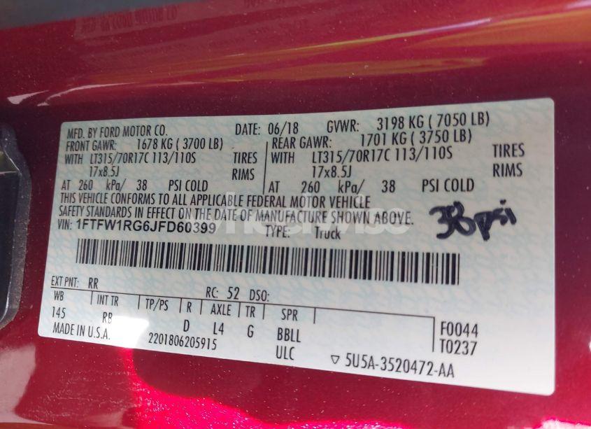 Photo 9 of 2018 Ford F-150 RAPTOR (VIN 1FTFW1RG6JFD60399)