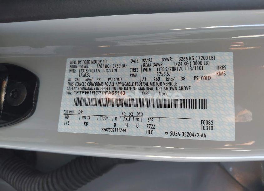 Photo 9 of 2023 Ford F-150 RAPTOR (VIN 1FTFW1RG7PFA65143)