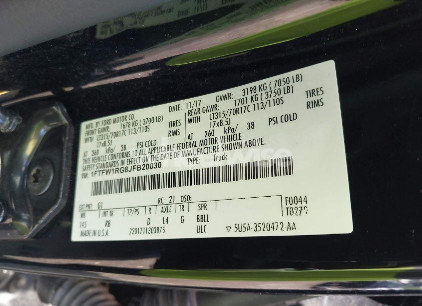 Photo 9 of 2018 Ford F-150 RAPTOR (VIN 1FTFW1RG8JFB20030)