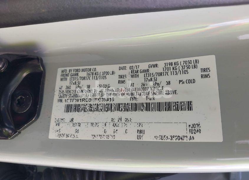 Photo 9 of 2017 Ford F-150 RAPTOR (VIN 1FTFW1RG9HFB30415)