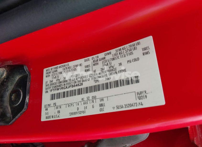 Photo 9 of 2018 Ford F-150 RAPTOR (VIN 1FTFW1RGXJFB84828)