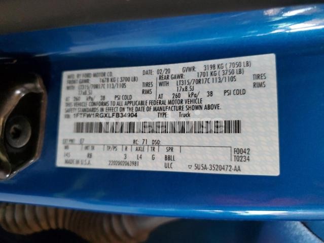 Photo 10 of 2020 FORD F150 RAPTOR (VIN 1FTFW1RGXLFB34904)