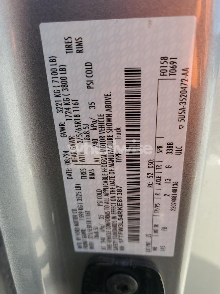 Photo 12 of 2024 FORD F150 XLT (VIN 1FTFW3L54RKE81387)