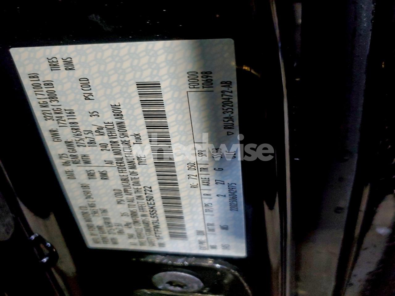 Photo 12 of 2025 FORD F150 XLT (VIN 1FTFW3L55SKE50722)