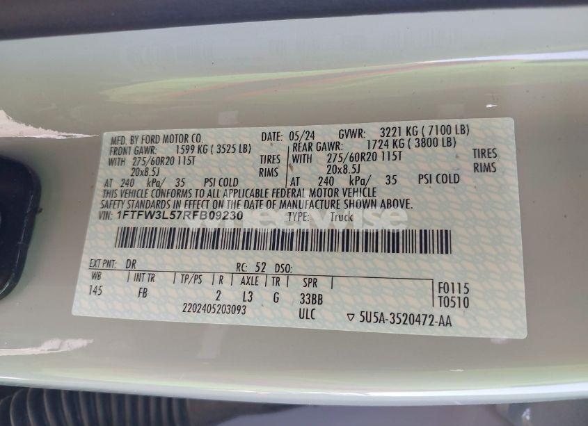 Photo 9 of 2024 Ford F-150 XLT (VIN 1FTFW3L57RFB09230)