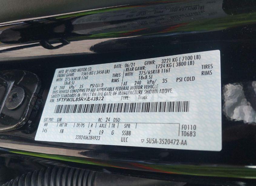 Photo 9 of 2024 Ford F-150 XLT (VIN 1FTFW3L85RKE43922)