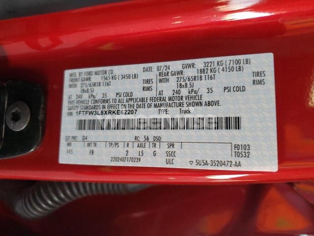 Photo 4 of 2024 FORD F150 XLT (VIN 1FTFW3L8XRKE62207)