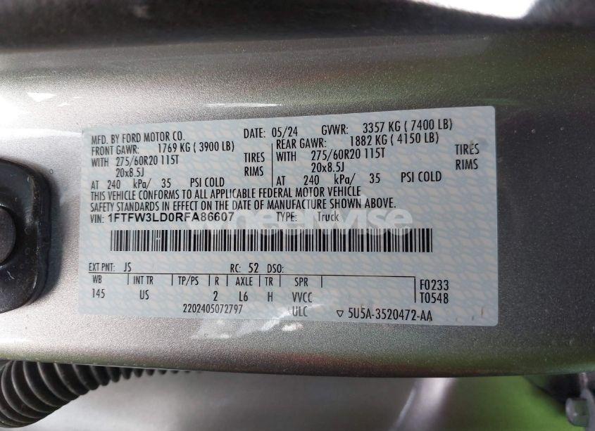 Photo 9 of 2024 Ford F-150 XLT (VIN 1FTFW3LD0RFA86607)