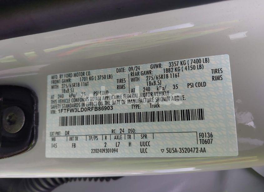 Photo 9 of 2024 Ford F-150 XLT (VIN 1FTFW3LD0RFB86903)