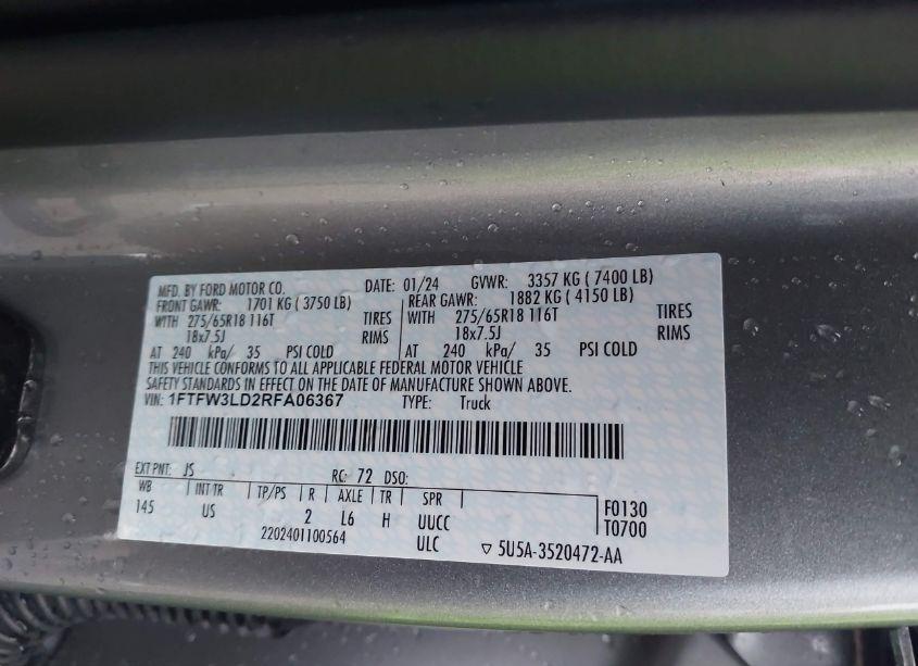 Photo 9 of 2024 Ford F-150 (VIN 1FTFW3LD2RFA06367)