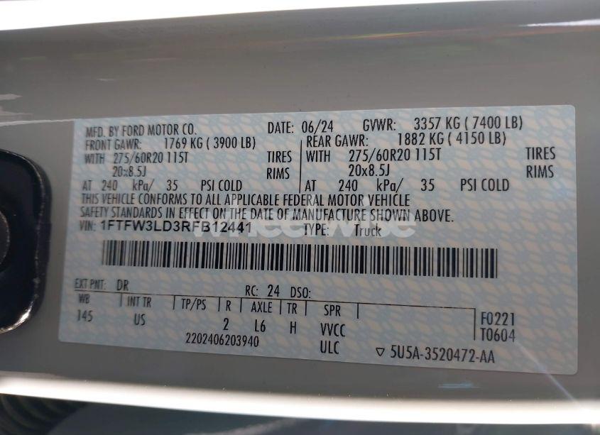 Photo 9 of 2024 Ford F-150 XLT (VIN 1FTFW3LD3RFB12441)