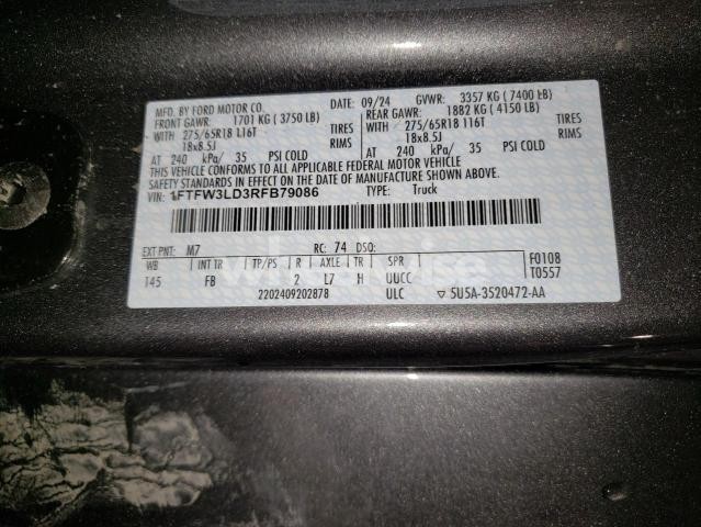 Photo 8 of 2024 FORD F150 XLT (VIN 1FTFW3LD3RFB79086)